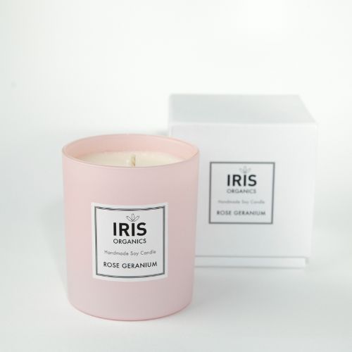 LIMITED EDITION  Pink Glass Rose Geranium Candle